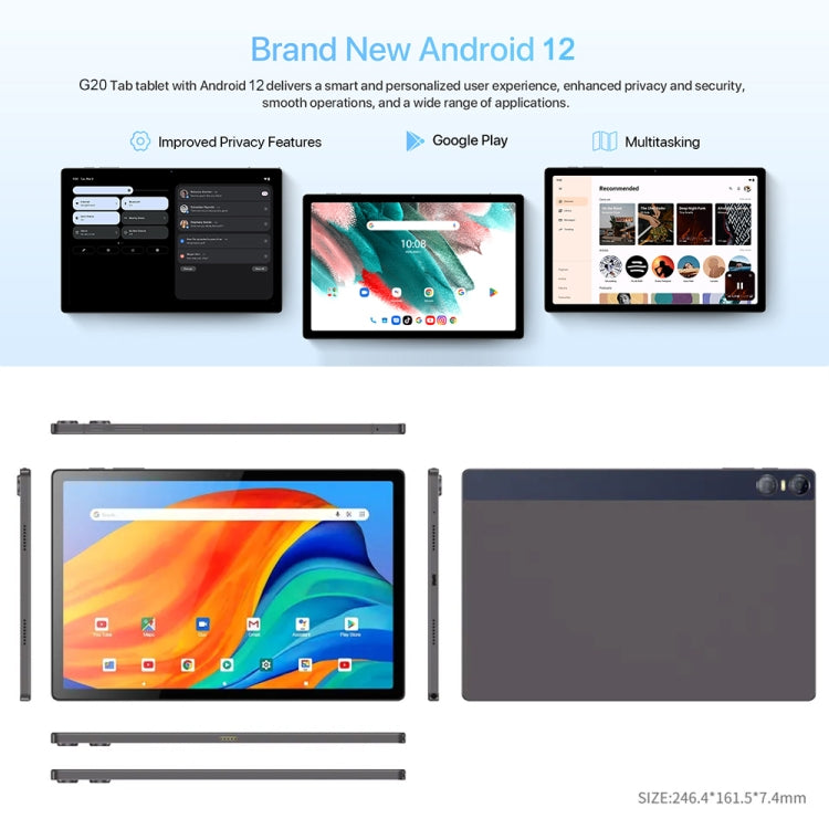 Tablet PC G20 4G LTE da 10,51 pollici, Android 12 Unisoc Tiger T616 Octa Core, supporto doppia SIM, 8GB+128GB