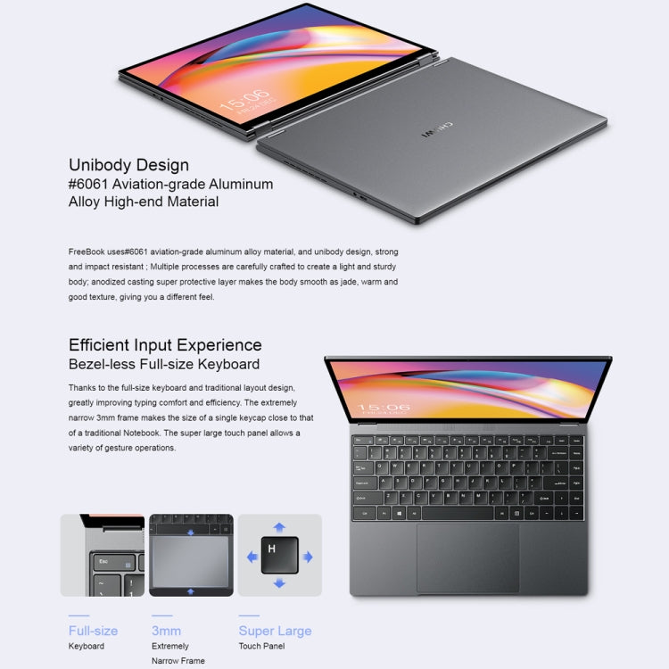 Laptop Yoga CHUWI FreeBook da 13,5 pollici, Windows 11 Intel Alder Lake-N N100 Quad Core, FreeBook 12GB+512GB