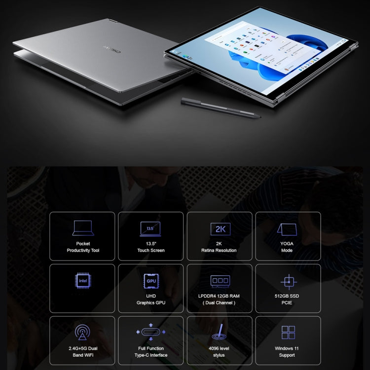 Laptop Yoga CHUWI FreeBook da 13,5 pollici, Windows 11 Intel Alder Lake-N N100 Quad Core, FreeBook 12GB+512GB