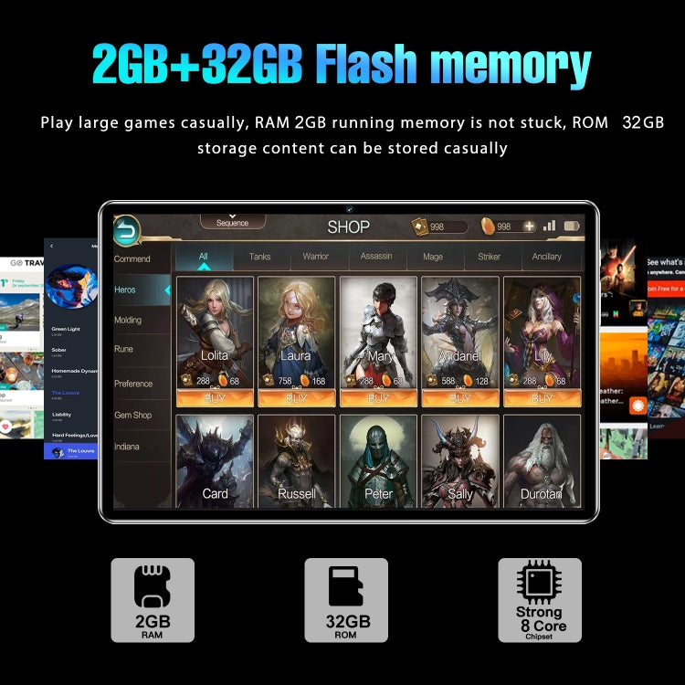 Tablet PC S22 3G da 10,1 pollici, Android 7.0 MTK6735 Octa Core, supporto doppia SIM, WiFi, Bluetooth, GPS, S22 2GB+32GB