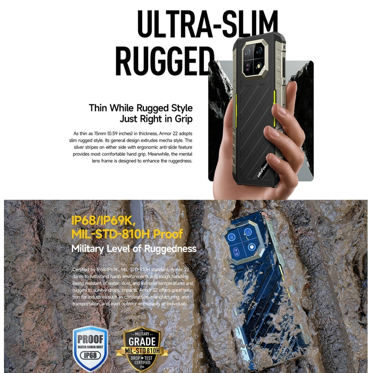 Ulefone Armor 22, telefono robusto IP68/IP69K, Android 13 MediaTek Helio G96 Octa Core da 6,58 pollici, Rete: 4G, NFC, OTG, 8GB+128GB, 8GB+256GB