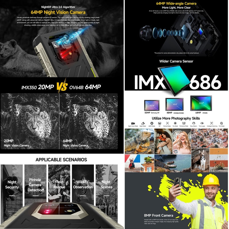 Ulefone Armor 22, telefono robusto IP68/IP69K, Android 13 MediaTek Helio G96 Octa Core da 6,58 pollici, Rete: 4G, NFC, OTG, 8GB+128GB, 8GB+256GB