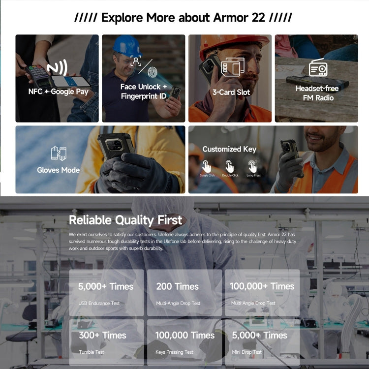 Ulefone Armor 22, telefono robusto IP68/IP69K, Android 13 MediaTek Helio G96 Octa Core da 6,58 pollici, Rete: 4G, NFC, OTG, 8GB+128GB, 8GB+256GB
