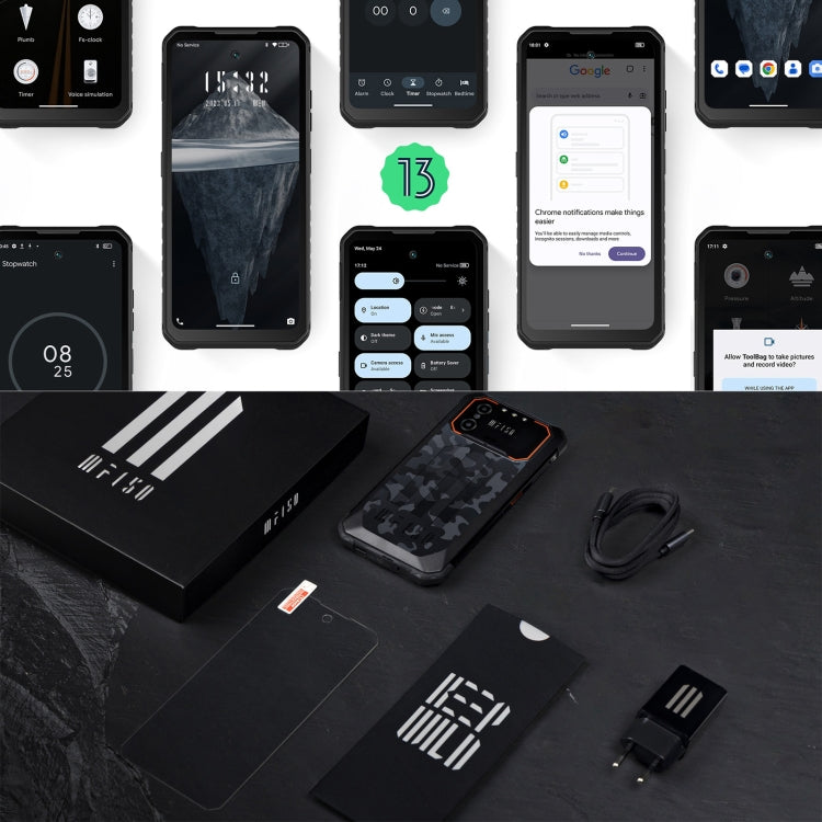 IIF150 B2, IP68/69K / MIL-STD-810H, impronta digitale laterale, visione notturna, Android 13 UMS9230 Octa Core da 6,5 pollici, rete: 4G, NFC, OTG, 6GB+256GB