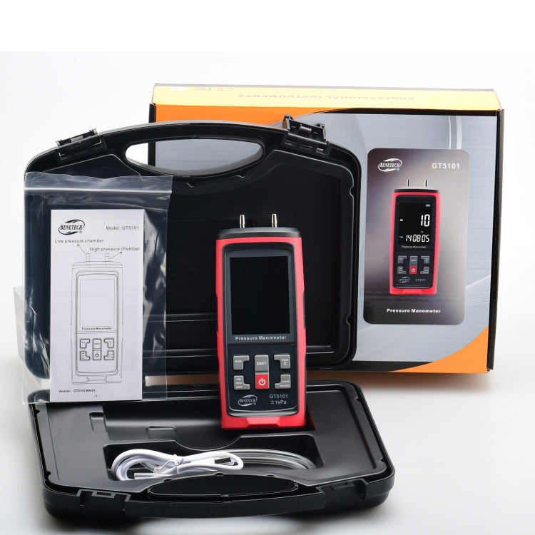 Misuratore di pressione differenziale con display LCD BENETECH GT5101, 1KPa, 2KPa, 4KPa, 10KPa, 40KPa, 50KPa, 125Pa, 250Pa, 100KPa