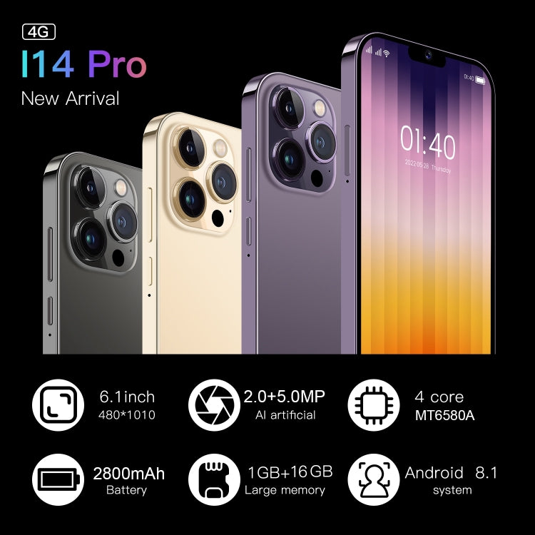 I14 Pro / N85 4G, schermo da 6,1 pollici, identificazione facciale, Android 8.1 MTK6737 Quad Core, rete: 4G, doppia SIM, I14 Pro / N85 4G 1GB+8GB