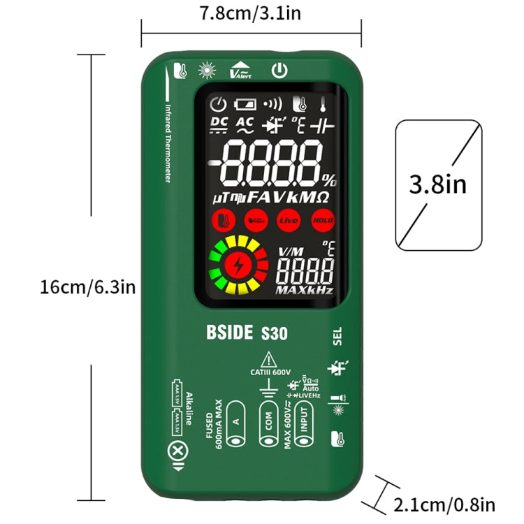 Multimetro per la misurazione della temperatura a infrarossi con schermo a colori intelligente BSIDE S30, S30 (Green), S30 (Red), S30 (Black)