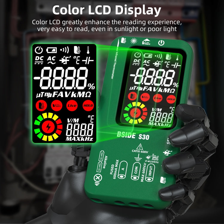 Multimetro per la misurazione della temperatura a infrarossi con schermo a colori intelligente BSIDE S30, S30 (Green), S30 (Red), S30 (Black)