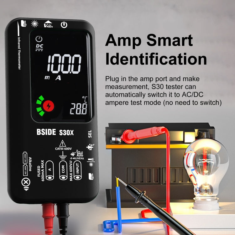 Multimetro per la misurazione della temperatura a infrarossi con schermo a colori intelligente BSIDE S30X, S30X (Black)