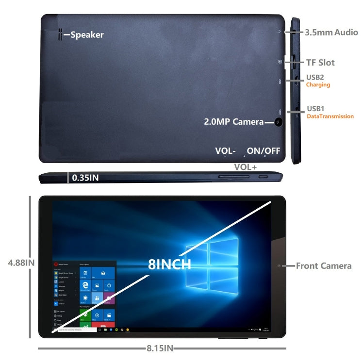 HSD8001 Tablet PC da 8 pollici, Windows 10, Intel Atom Z8300 Quad Core, supporto Bluetooth e WiFi, 4GB+128GB / Z8300