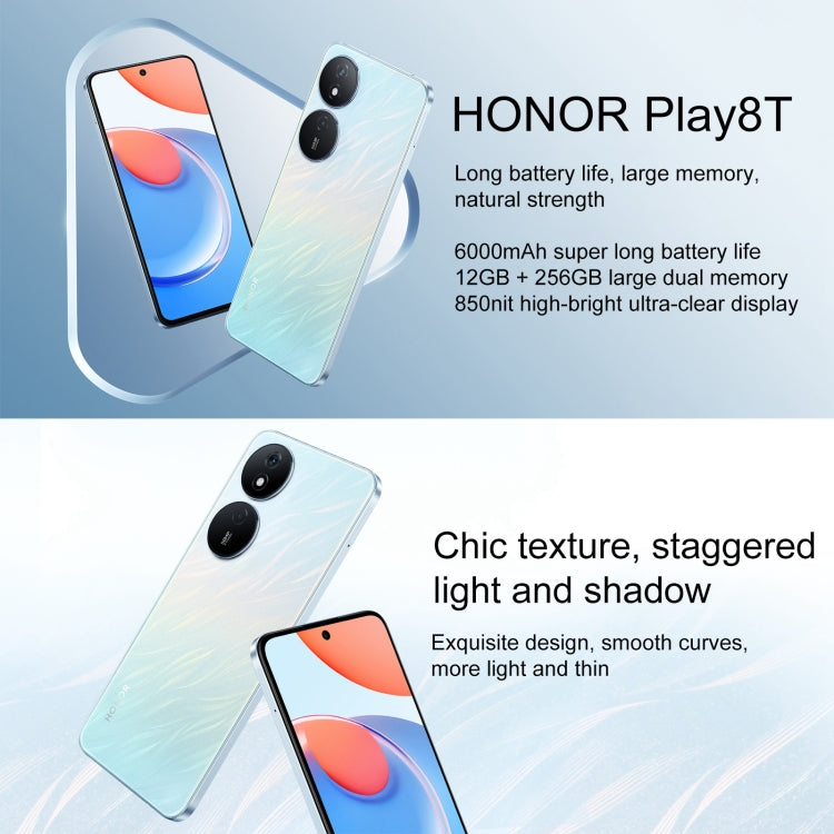 Honor Play8T, MagicOS 7.2 Dimensity 6080 Octa Core da 6,8 pollici fino a 2,4 GHz, Rete: 5G, OTG, Non supporta Google Play, 8GB+256GB, 12GB+256GB