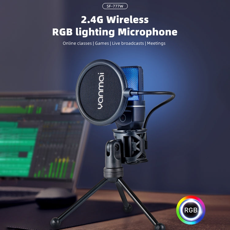 Microfono da tavolo da gioco wireless Yanmai SF-777W 2.4G con luce RGB e rete Blowout, SF-777W