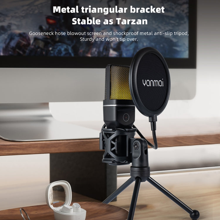Microfono da tavolo da gioco wireless Yanmai SF-777W 2.4G con luce RGB e rete Blowout, SF-777W