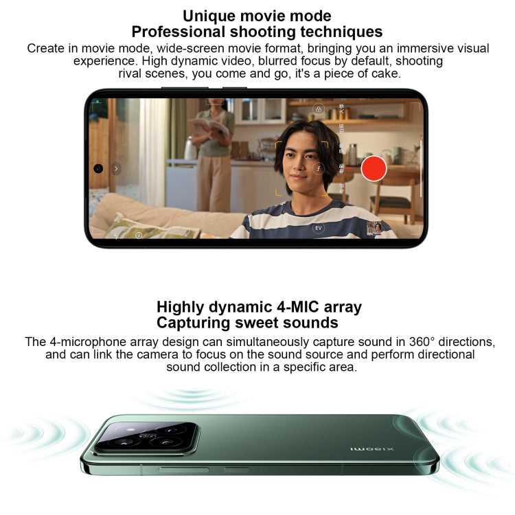 Xiaomi 14, 6,36 pollici Xiaomi HyperOS Snapdragon 8 Gen 3 Octa Core 4nm fino a 3,3GHz, NFC, Rete: 5G, 12GB+256GB, 16GB+512GB, 16GB+1TB