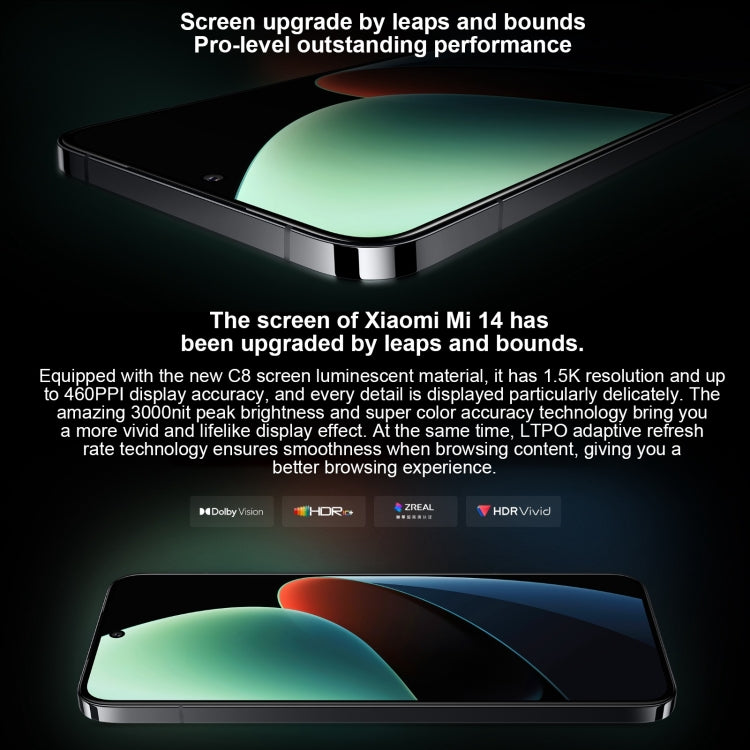 Xiaomi 14, 6,36 pollici Xiaomi HyperOS Snapdragon 8 Gen 3 Octa Core 4nm fino a 3,3GHz, NFC, Rete: 5G, 12GB+256GB, 16GB+512GB, 16GB+1TB