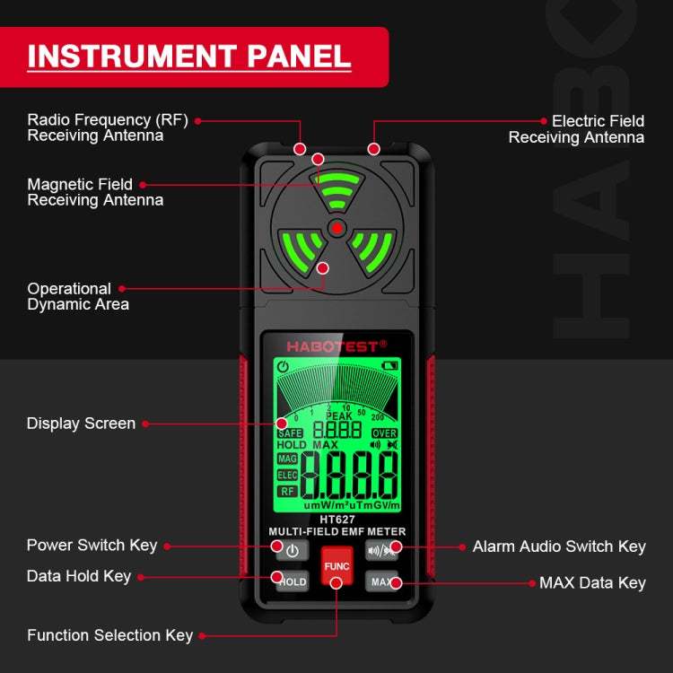 HABOTEST HT627 Rilevatore di radiazioni elettromagnetiche, HT627