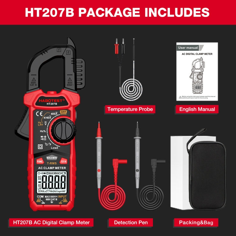 HABOTEST HT207B Multimetro a pinza digitale multifunzionale, HT207B