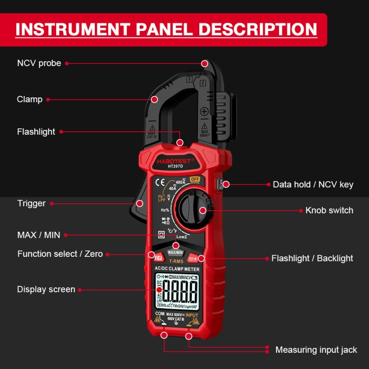 HABOTEST HT207B Multimetro a pinza digitale multifunzionale, HT207B