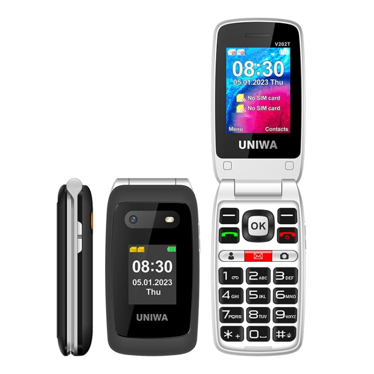 UNIWA V202T Telefono 4G Flip Style, Unisoc T107 Cat.1 da 2,4 pollici, SOS, FM, doppia scheda SIM, 21 tasti