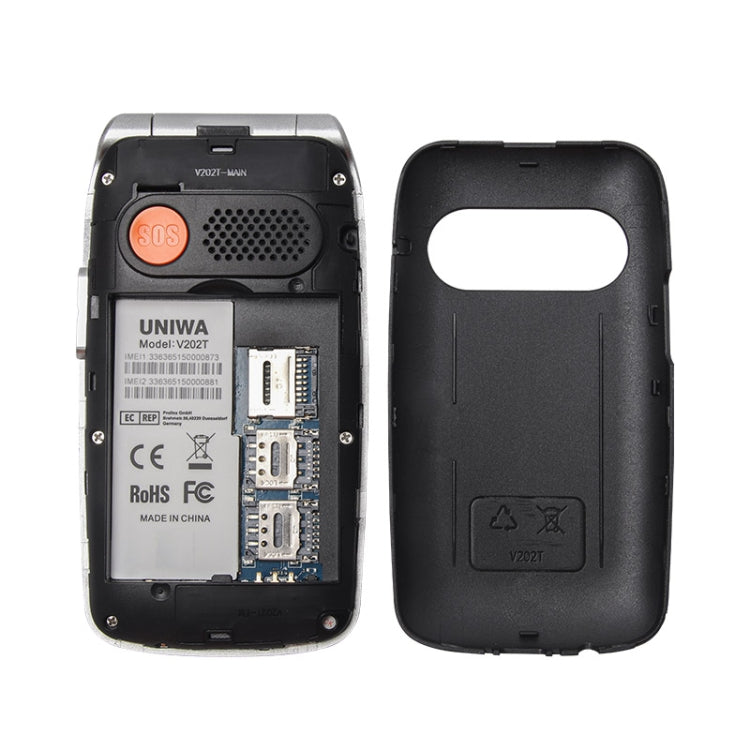 UNIWA V202T Telefono 4G Flip Style, Unisoc T107 Cat.1 da 2,4 pollici, SOS, FM, doppia scheda SIM, 21 tasti