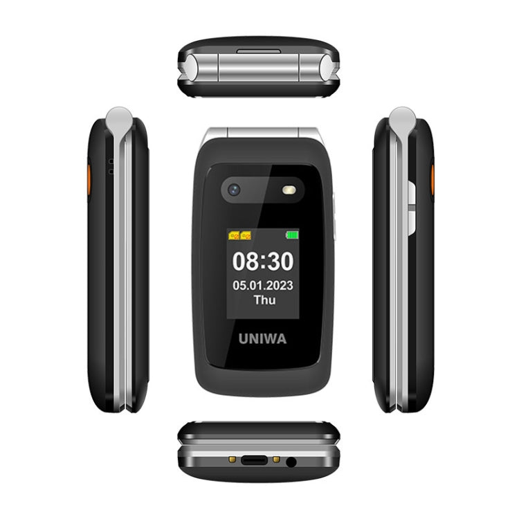 UNIWA V202T Telefono 4G Flip Style, Unisoc T107 Cat.1 da 2,4 pollici, SOS, FM, doppia scheda SIM, 21 tasti