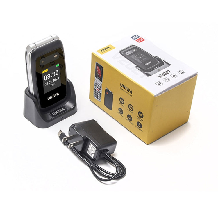 UNIWA V202T Telefono 4G Flip Style, Unisoc T107 Cat.1 da 2,4 pollici, SOS, FM, doppia scheda SIM, 21 tasti