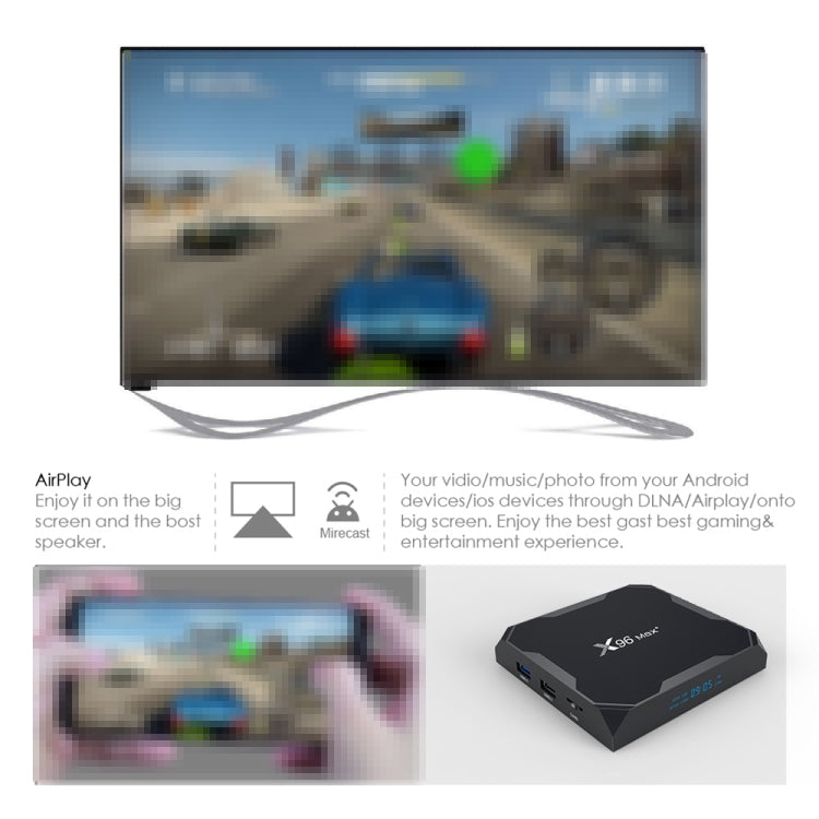 X96 max+ 4K Smart TV Box, Android 9.0, Amlogic S905X3 Quad-Core Cortex-A55,4GB+64GB, Supporto LAN, AV, WiFi 2.4G/5G, USBx2, Scheda TF,, EU Plug, US Plug, UK Plug, AU Plug