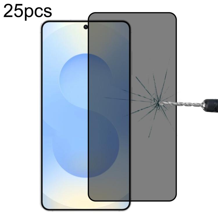 Pellicola in vetro temperato anti-peeping a copertura totale da 25 pezzi, supporta lo sblocco delle impronte digitali, For Samsung Galaxy S26+ 5G, For Samsung Galaxy S26 Edge 5G, For Samsung Galaxy S26 Ultra 5G, For Samsung Galaxy S26 5G