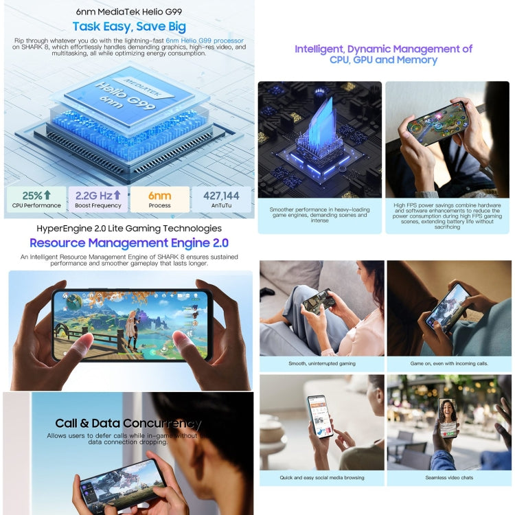 Blackview SHARK 8, Identificazione delle impronte digitali, 6,78 pollici Android 13 MTK6789 Helio G99 Octa Core fino a 2,2 GHz, Rete: 4G, OTG, 8GB+128GB, 8GB+256GB
