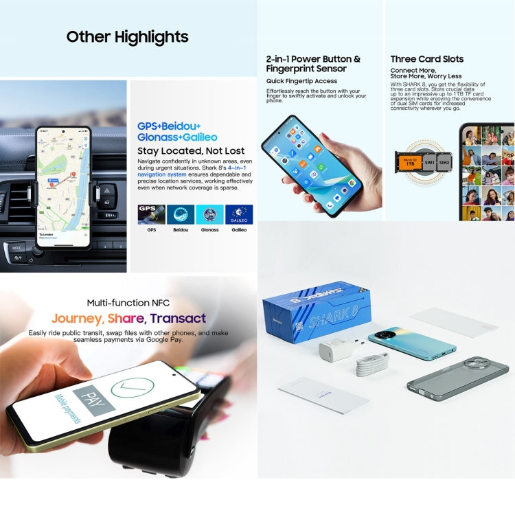 Blackview SHARK 8, Identificazione delle impronte digitali, 6,78 pollici Android 13 MTK6789 Helio G99 Octa Core fino a 2,2 GHz, Rete: 4G, OTG, 8GB+128GB, 8GB+256GB