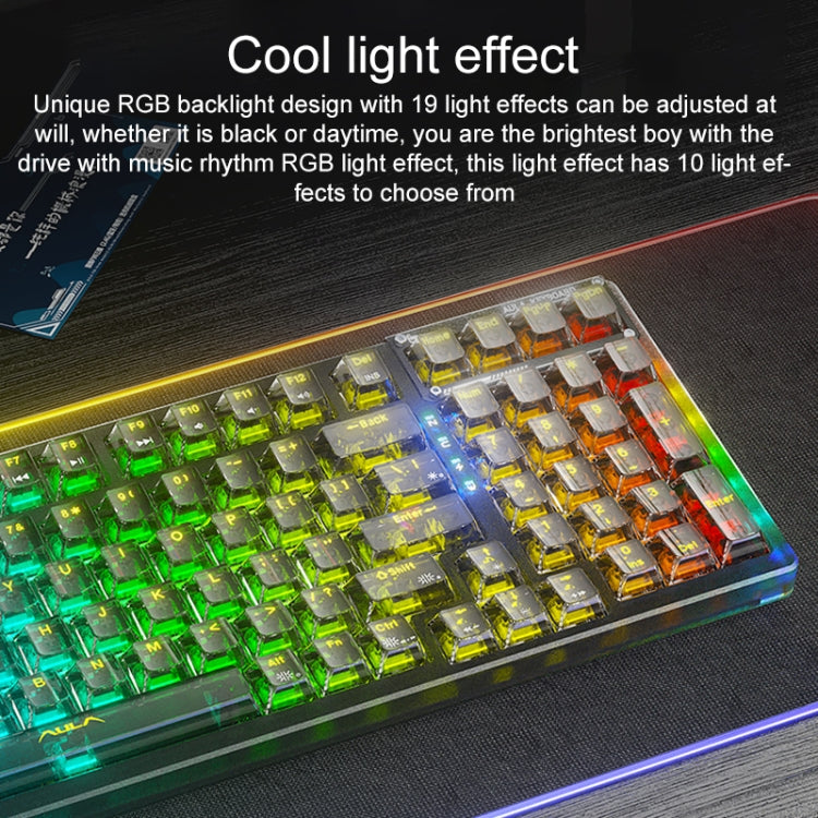 AULA F98 Tastiera meccanica a tre modalità Bluetooth RGB cablata a 99 tasti 2.4G, Ice Crystal Switch, Ice Soul Switch