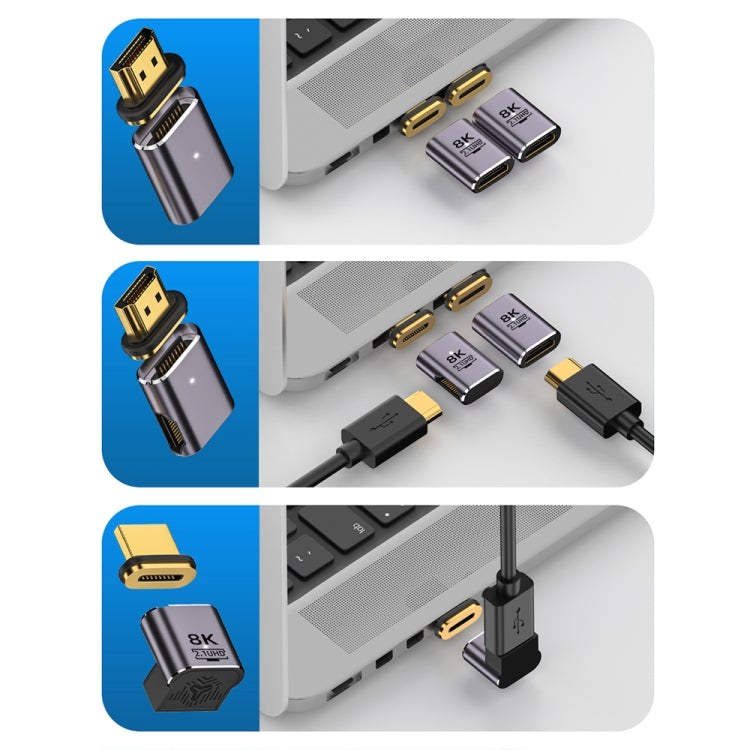 Adattatore magnetico da HDTV a HDTV 8K 60Hz, Male Straight Female Side Right Bend, Male Straight Female Side Left Bend, 3D Curved Female Vertical Reverse Side, 3D Curved Female Vertical Front Side, Straight