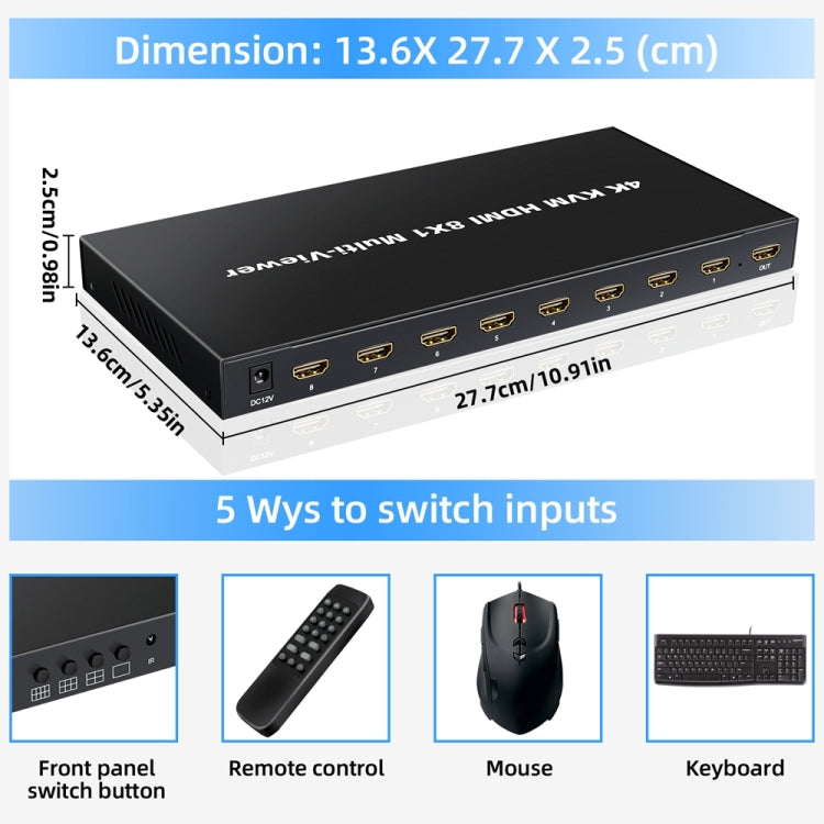 Switch KVM splitter schermo HDMI a 8 vie NK-E80 4K 30Hz 8 ingressi 1 uscita, EU Plug, US Plug, UK Plug, AU Plug