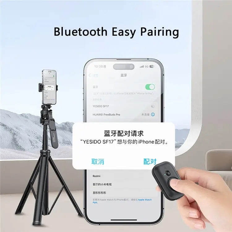 YESIDO SF17 Supporto per selfie con treppiede retrattile in metallo multifunzionale per fotocamera di telefoni cellulari, SF17