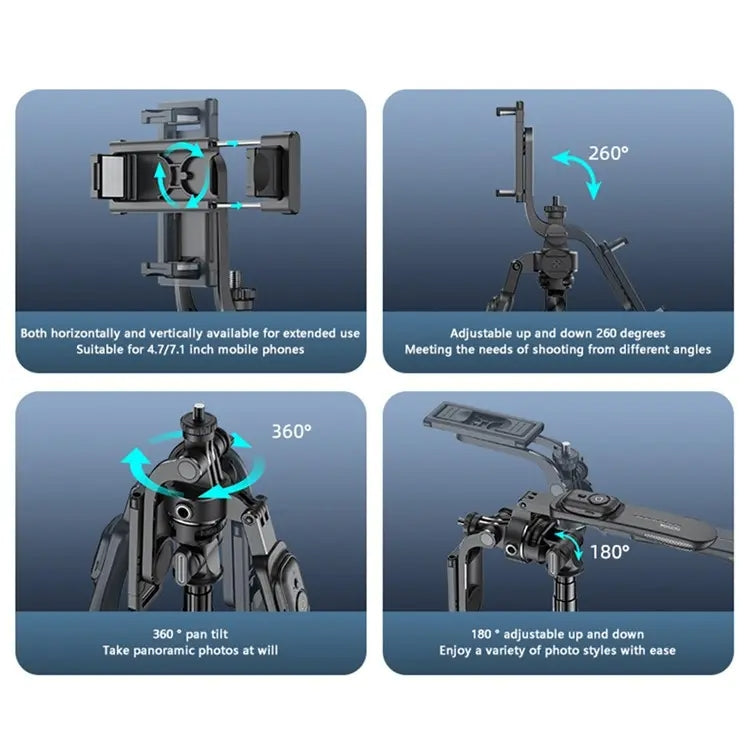 YESIDO SF17 Supporto per selfie con treppiede retrattile in metallo multifunzionale per fotocamera di telefoni cellulari, SF17