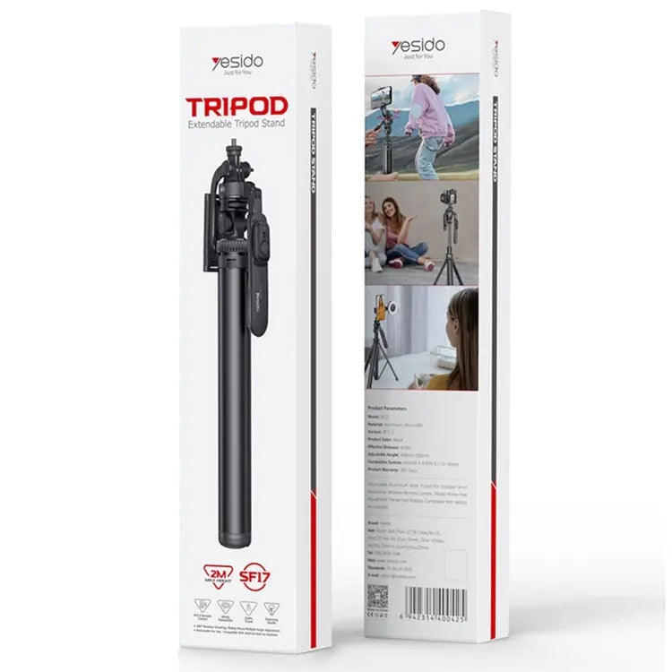 YESIDO SF17 Supporto per selfie con treppiede retrattile in metallo multifunzionale per fotocamera di telefoni cellulari, SF17
