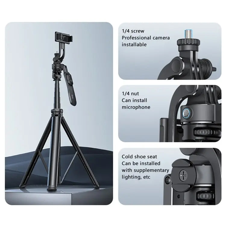 YESIDO SF17 Supporto per selfie con treppiede retrattile in metallo multifunzionale per fotocamera di telefoni cellulari, SF17