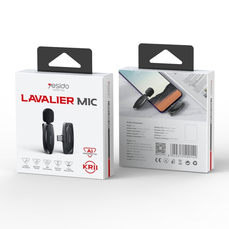 YESIDO KR11 Microfono lavalier wireless a bassa latenza con ricevitore Type-C, KR11
