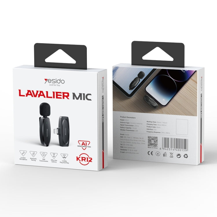 YESIDO KR12 Microfono lavalier wireless a bassa latenza con ricevitore a 8 pin, KR12