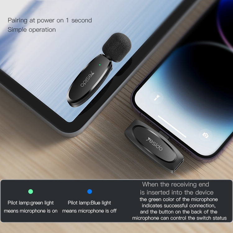 YESIDO KR12 Microfono lavalier wireless a bassa latenza con ricevitore a 8 pin, KR12