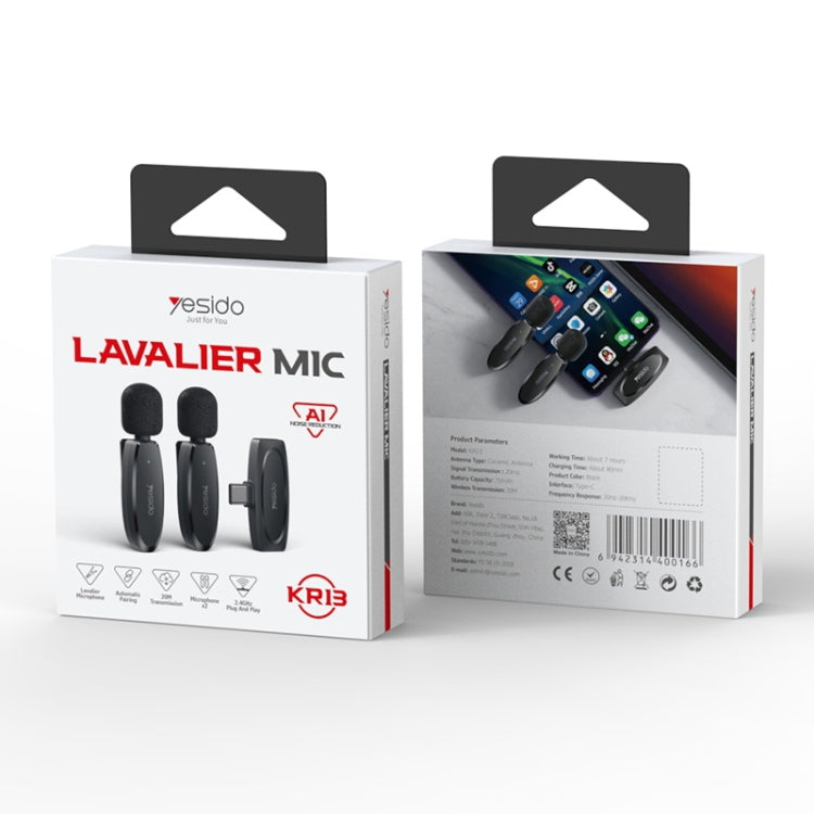 YESIDO KR13 Doppio microfono lavalier wireless a bassa latenza con ricevitore Type-C, KR13
