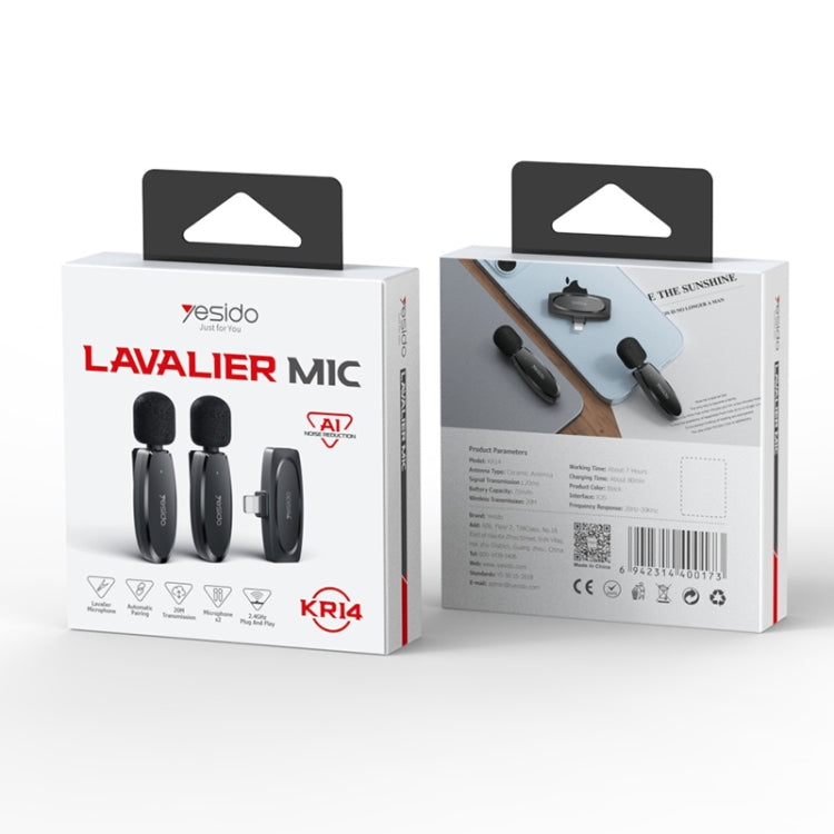 Microfono lavalier wireless a bassa latenza YESIDO KR14 con doppio trasmettitore e ricevitore a 8 pin, KR14