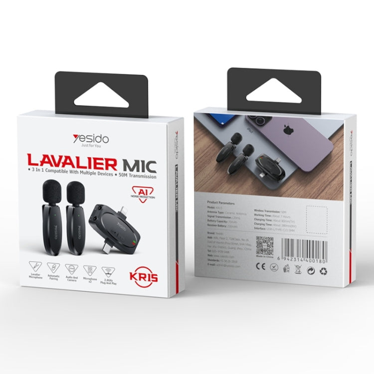YESIDO KR15 Doppio microfono lavalier wireless a bassa latenza con ricevitore 3 in 1, KR15