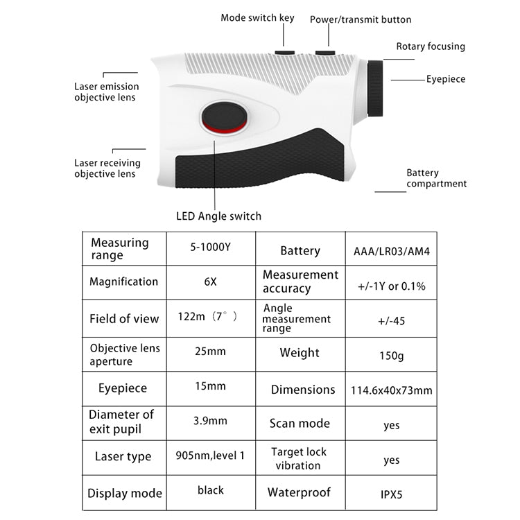 Telescopio laser portatile PR165 da 5-1000 iarde, PR165