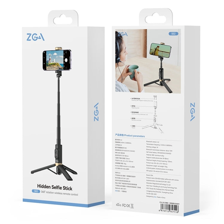 Bastone selfie treppiede nascosto con telecomando Bluetooth ZGA S02, S02