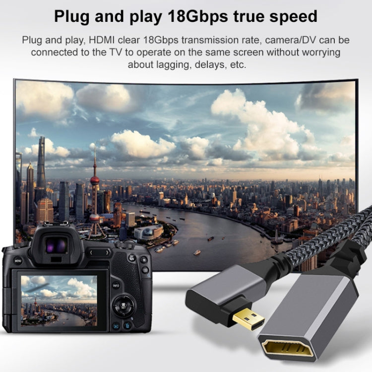 Cavo di collegamento da micro HDMI maschio a gomito a HDMI femmina 4K UHD 18 Gbps, 20cm