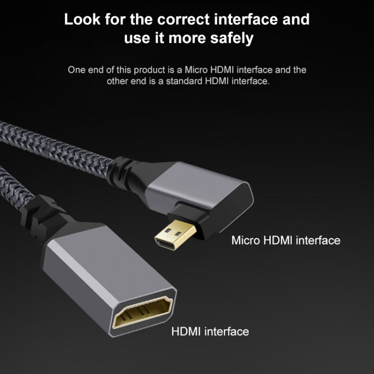 Cavo di collegamento da micro HDMI maschio a gomito a HDMI femmina 4K UHD 18 Gbps, 20cm