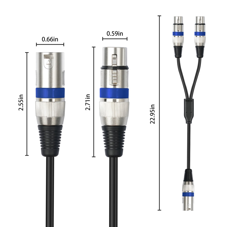 2055YMFF-05 Cavo audio XLR 3 pin maschio a doppia femmina, lunghezza: 50 cm