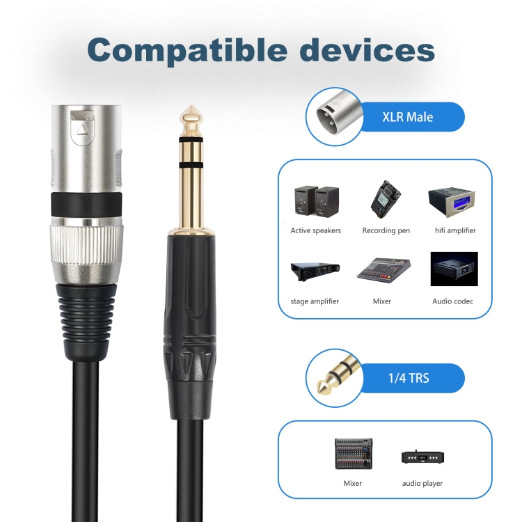 TC145BK55 Cavo per microfono maschio da 6,35 mm 1/4 TRS a XLR maschio a 3 pin, 1m, 2m, 3m, 5m, 10m