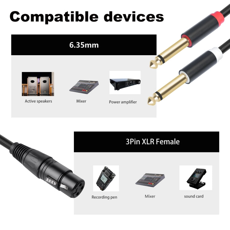 Cavo audio tipo Y XLR femmina a doppio 6,35 mm 1/4 TRS maschio 2020Y63, 1m, 2m, 3m